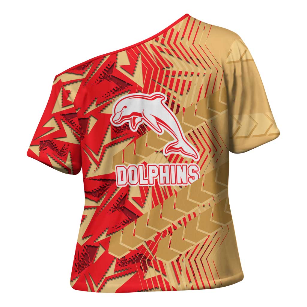 Dolphins Rugby Cross Shoulder Shirt Fierce Mascot Geometric Tribal Art