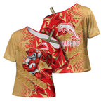 Dolphins Rugby Cross Shoulder Shirt Fierce Mascot Geometric Tribal Art