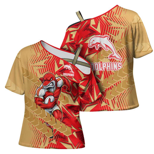 Dolphins Rugby Cross Shoulder Shirt Fierce Mascot Geometric Tribal Art