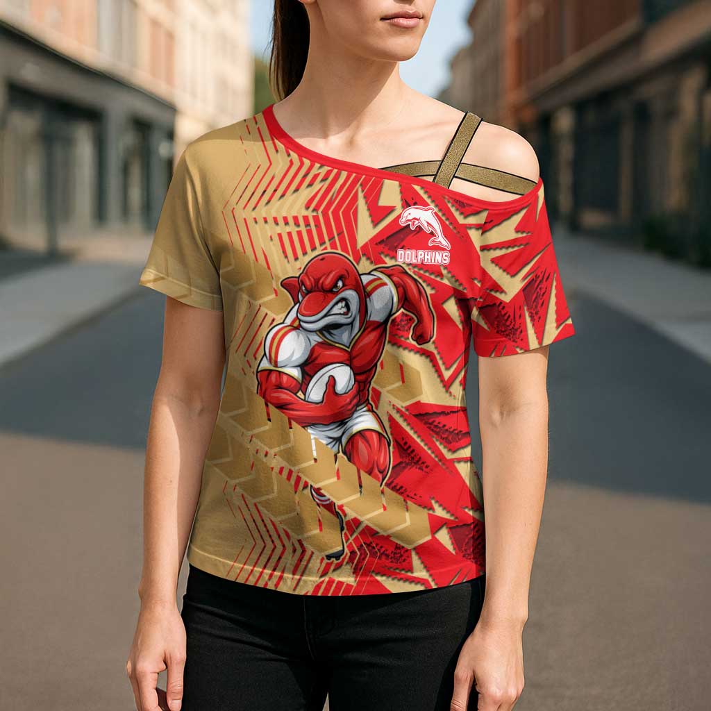 Dolphins Rugby Cross Shoulder Shirt Fierce Mascot Geometric Tribal Art