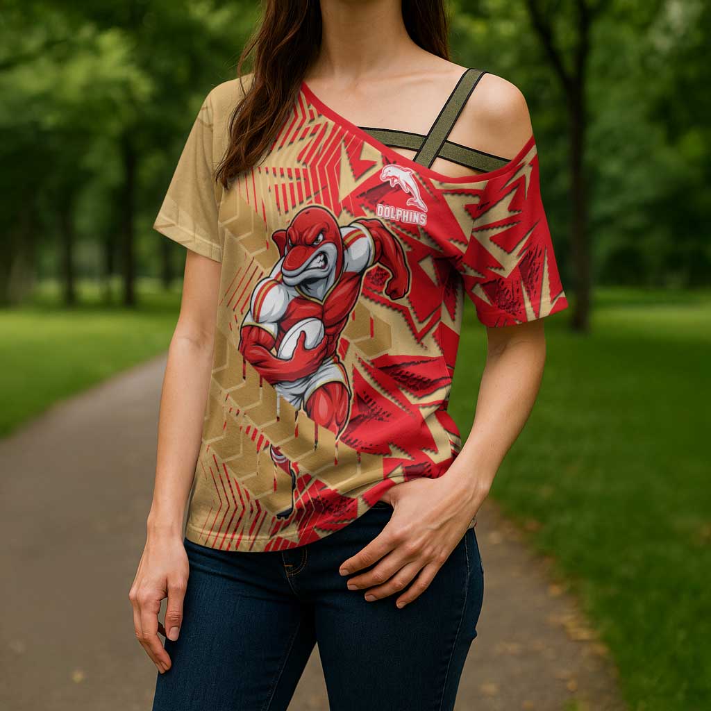 Dolphins Rugby Cross Shoulder Shirt Fierce Mascot Geometric Tribal Art