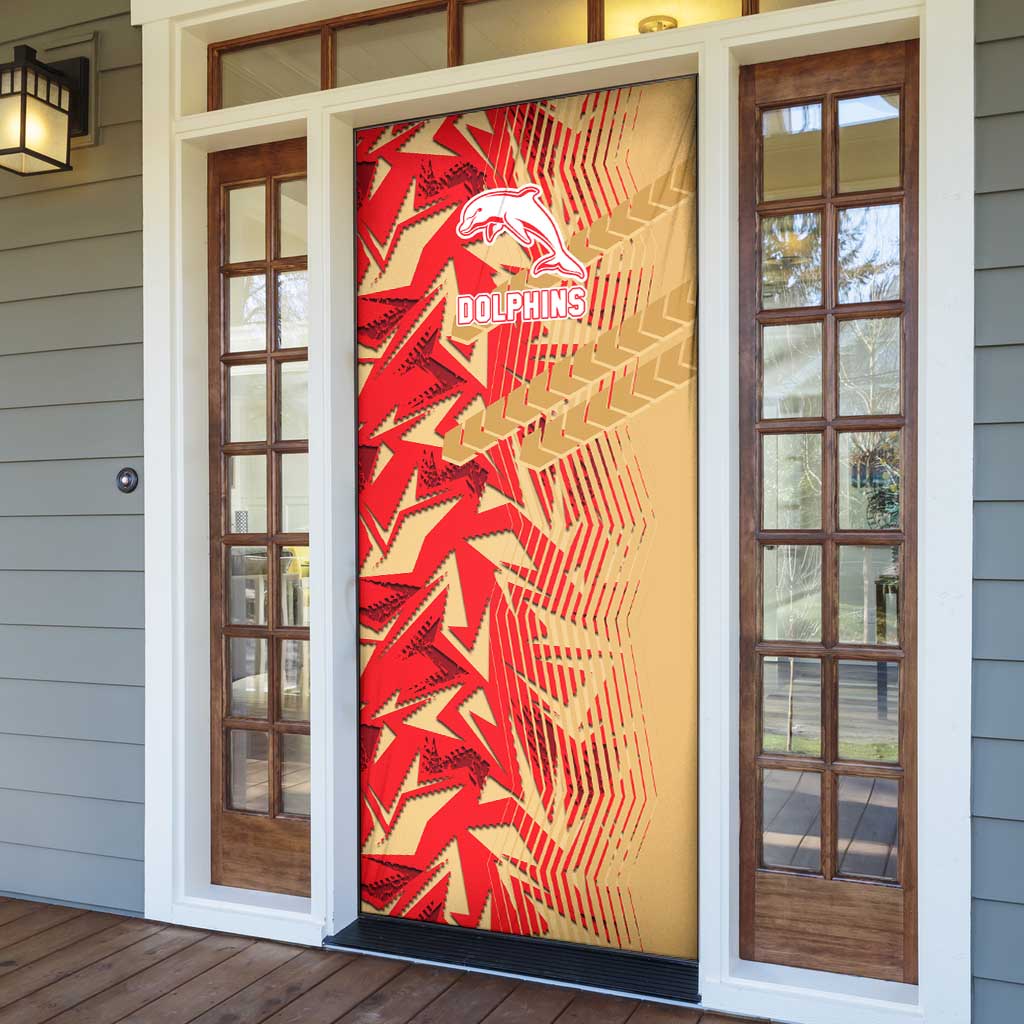 Dolphins Rugby Door Cover Fierce Mascot Geometric Tribal Art