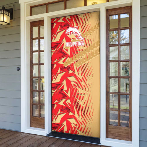Dolphins Rugby Door Cover Fierce Mascot Geometric Tribal Art