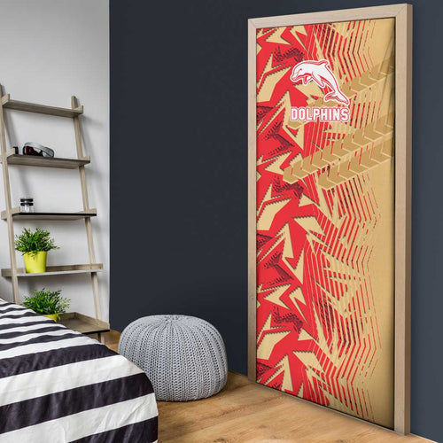 Dolphins Rugby Door Cover Fierce Mascot Geometric Tribal Art