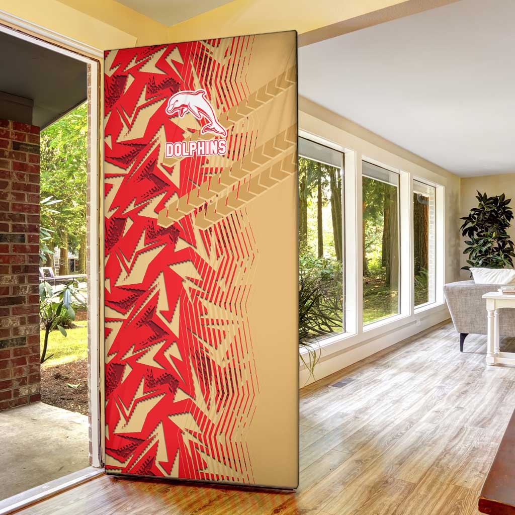 Dolphins Rugby Door Cover Fierce Mascot Geometric Tribal Art