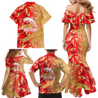 Dolphins Rugby Family Matching Mermaid Dress and Hawaiian Shirt Fierce Mascot Geometric Tribal Art