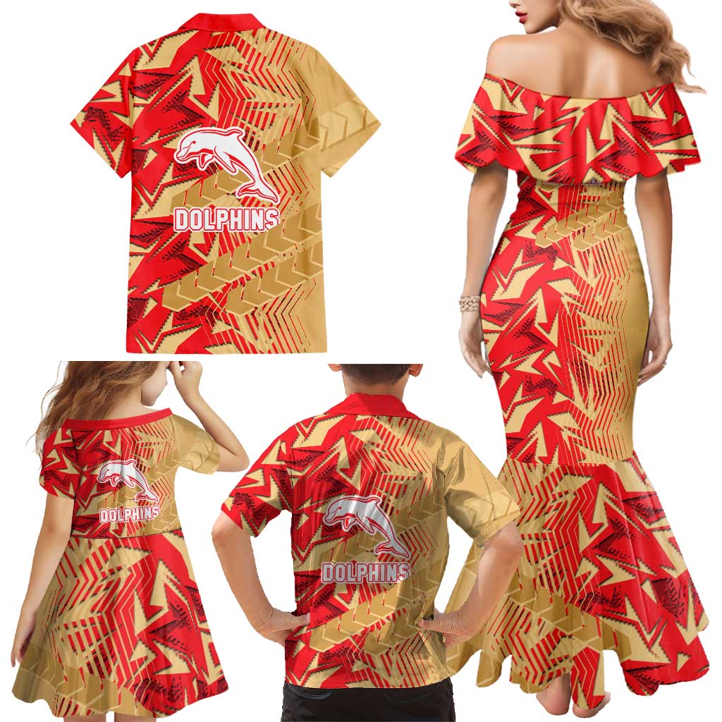 Dolphins Rugby Family Matching Mermaid Dress and Hawaiian Shirt Fierce Mascot Geometric Tribal Art