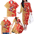 Dolphins Rugby Family Matching Off The Shoulder Long Sleeve Dress and Hawaiian Shirt Fierce Mascot Geometric Tribal Art