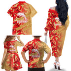 Dolphins Rugby Family Matching Off The Shoulder Long Sleeve Dress and Hawaiian Shirt Fierce Mascot Geometric Tribal Art