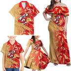 Dolphins Rugby Family Matching Off Shoulder Maxi Dress and Hawaiian Shirt Fierce Mascot Geometric Tribal Art