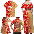Dolphins Rugby Family Matching Off Shoulder Maxi Dress and Hawaiian Shirt Fierce Mascot Geometric Tribal Art