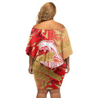 Dolphins Rugby Family Matching Off Shoulder Short Dress and Hawaiian Shirt Fierce Mascot Geometric Tribal Art