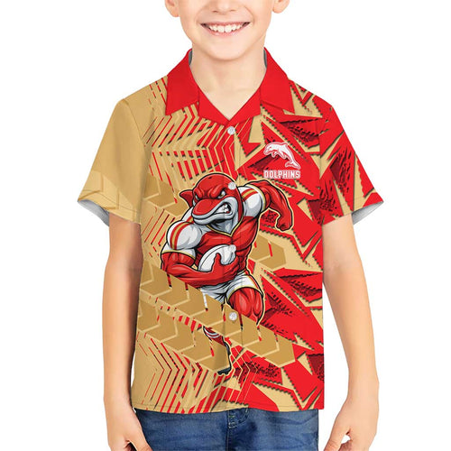 Dolphins Rugby Family Matching Off Shoulder Short Dress and Hawaiian Shirt Fierce Mascot Geometric Tribal Art