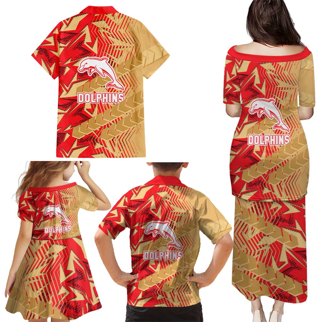 Dolphins Rugby Family Matching Puletasi and Hawaiian Shirt Fierce Mascot Geometric Tribal Art