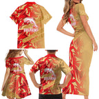Dolphins Rugby Family Matching Short Sleeve Bodycon Dress and Hawaiian Shirt Fierce Mascot Geometric Tribal Art