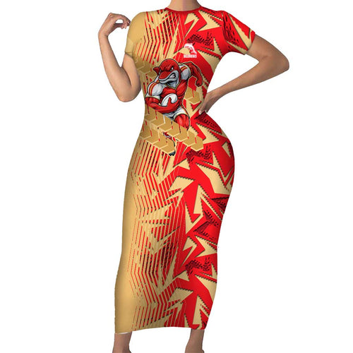 Dolphins Rugby Family Matching Short Sleeve Bodycon Dress and Hawaiian Shirt Fierce Mascot Geometric Tribal Art