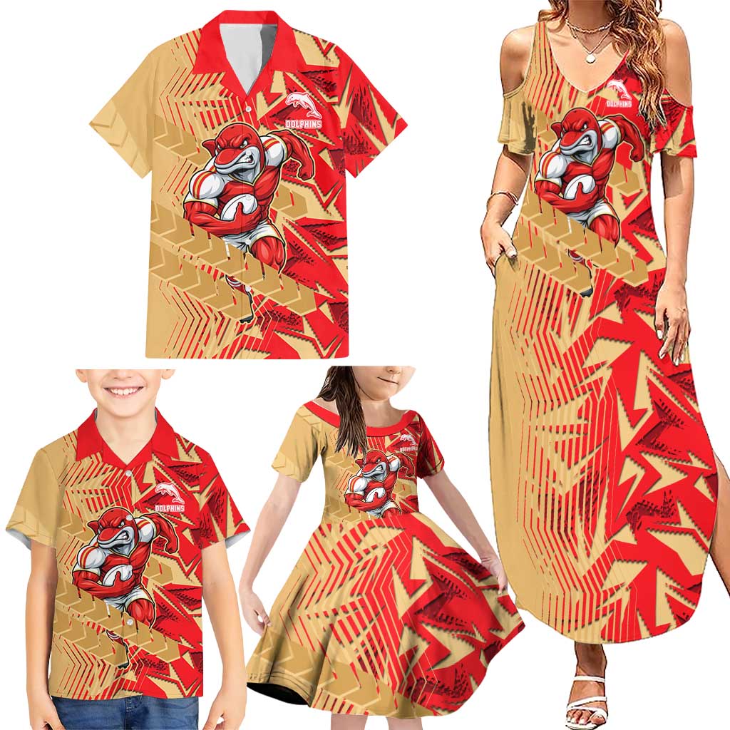 Dolphins Rugby Family Matching Summer Maxi Dress and Hawaiian Shirt Fierce Mascot Geometric Tribal Art