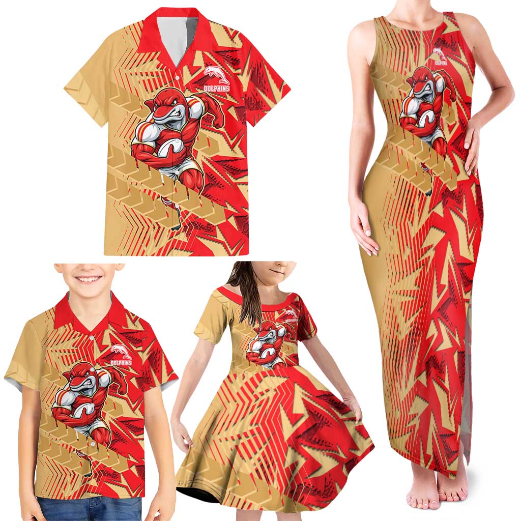 Dolphins Rugby Family Matching Tank Maxi Dress and Hawaiian Shirt Fierce Mascot Geometric Tribal Art
