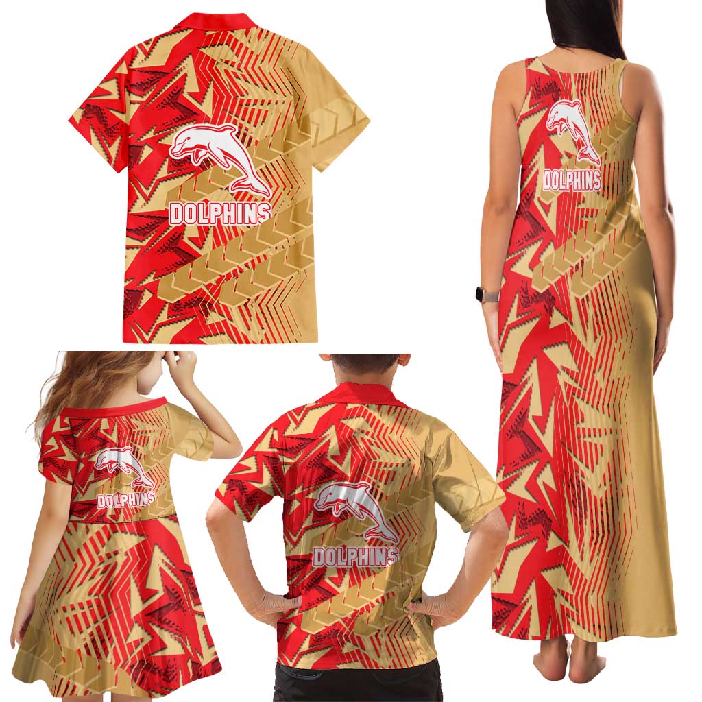 Dolphins Rugby Family Matching Tank Maxi Dress and Hawaiian Shirt Fierce Mascot Geometric Tribal Art