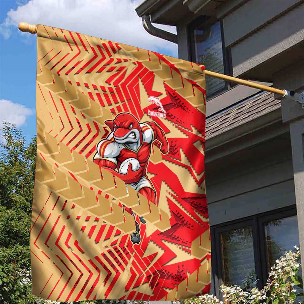 Dolphins Rugby Garden Flag Fierce Mascot Geometric Tribal Art