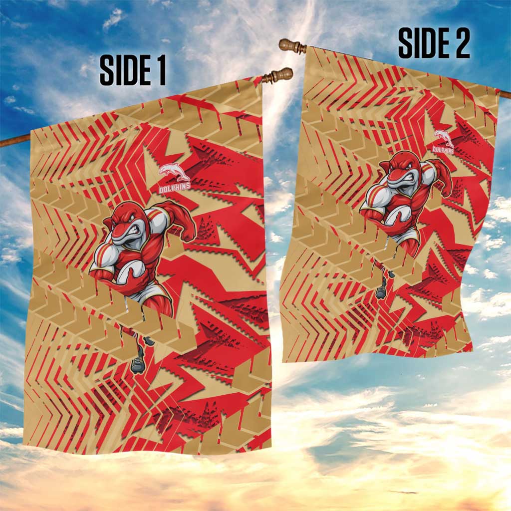 Dolphins Rugby Garden Flag Fierce Mascot Geometric Tribal Art