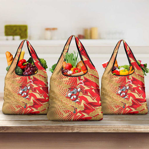 Dolphins Rugby Grocery Bag Fierce Mascot Geometric Tribal Art