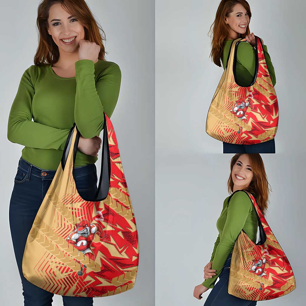 Dolphins Rugby Grocery Bag Fierce Mascot Geometric Tribal Art