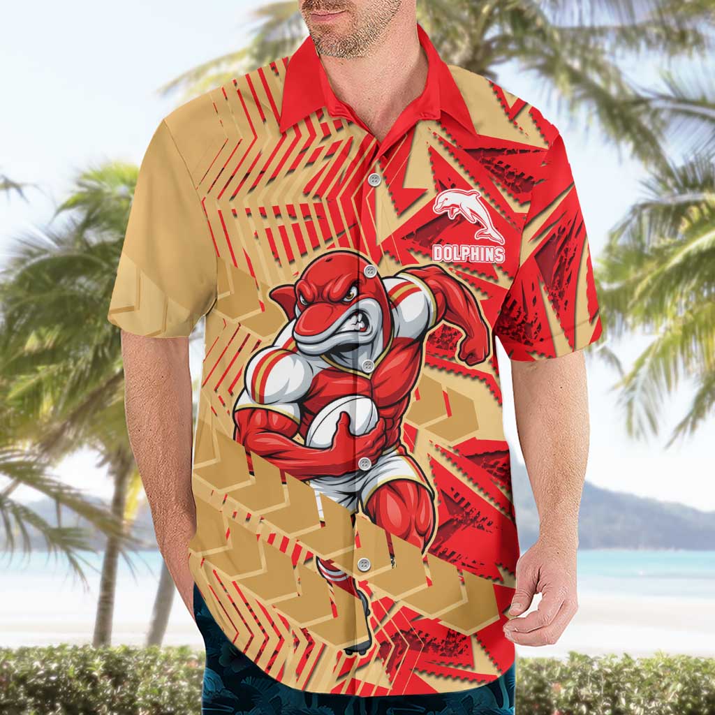 Dolphins Rugby Hawaiian Shirt Fierce Mascot Geometric Tribal Art
