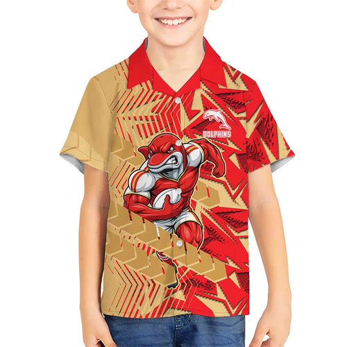 Dolphins Rugby Hawaiian Shirt Fierce Mascot Geometric Tribal Art