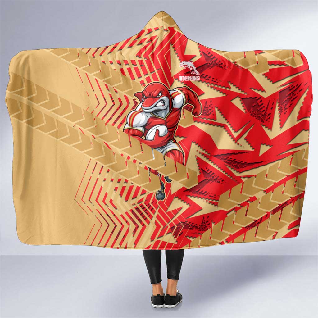 Dolphins Rugby Hooded Blanket Fierce Mascot Geometric Tribal Art