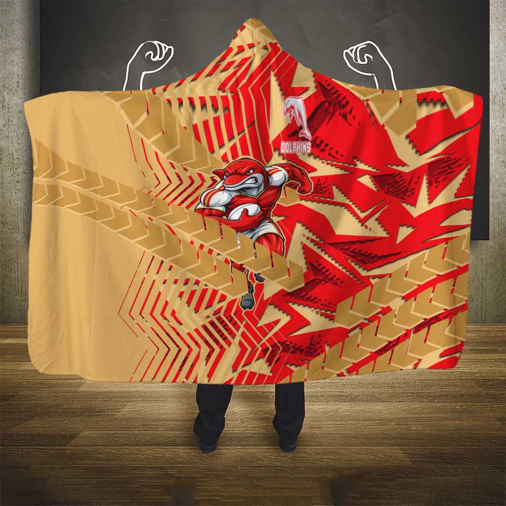 Dolphins Rugby Hooded Blanket Fierce Mascot Geometric Tribal Art