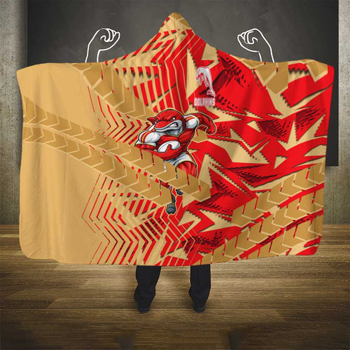 Dolphins Rugby Hooded Blanket Fierce Mascot Geometric Tribal Art