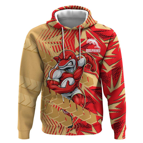 Dolphins Rugby Hoodie Fierce Mascot Geometric Tribal Art