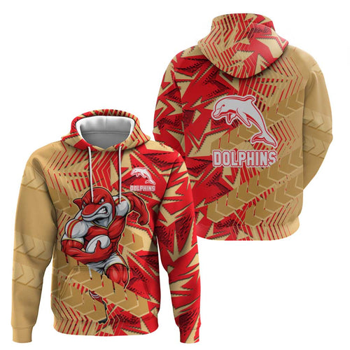 Dolphins Rugby Hoodie Fierce Mascot Geometric Tribal Art