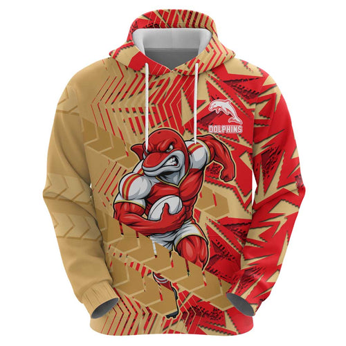 Dolphins Rugby Hoodie Fierce Mascot Geometric Tribal Art