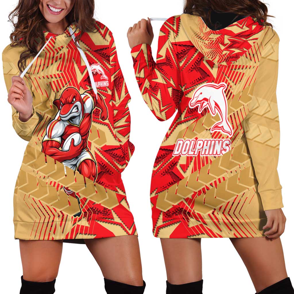 Dolphins Rugby Hoodie Dress Fierce Mascot Geometric Tribal Art