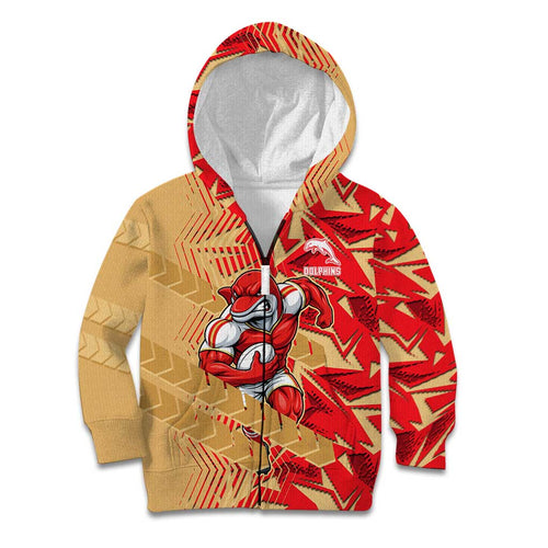 Dolphins Rugby Kid Hoodie Fierce Mascot Geometric Tribal Art