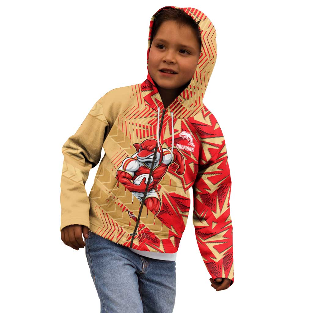 Dolphins Rugby Kid Hoodie Fierce Mascot Geometric Tribal Art