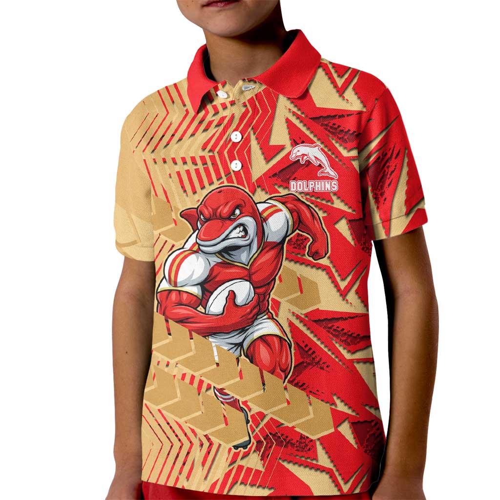 Dolphins Rugby Kid Polo Shirt Fierce Mascot Geometric Tribal Art