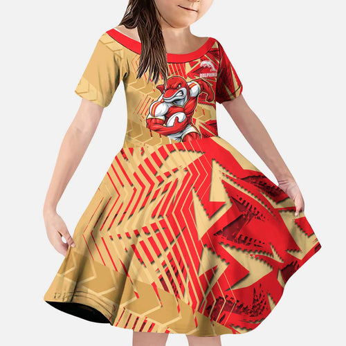 Dolphins Rugby Kid Short Sleeve Dress Fierce Mascot Geometric Tribal Art