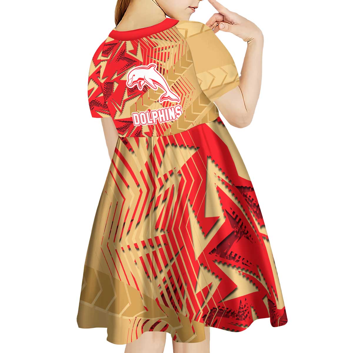 Dolphins Rugby Kid Short Sleeve Dress Fierce Mascot Geometric Tribal Art