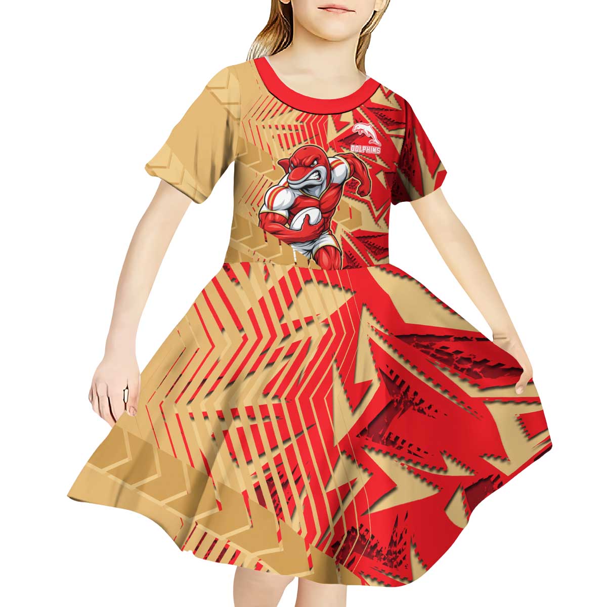 Dolphins Rugby Kid Short Sleeve Dress Fierce Mascot Geometric Tribal Art
