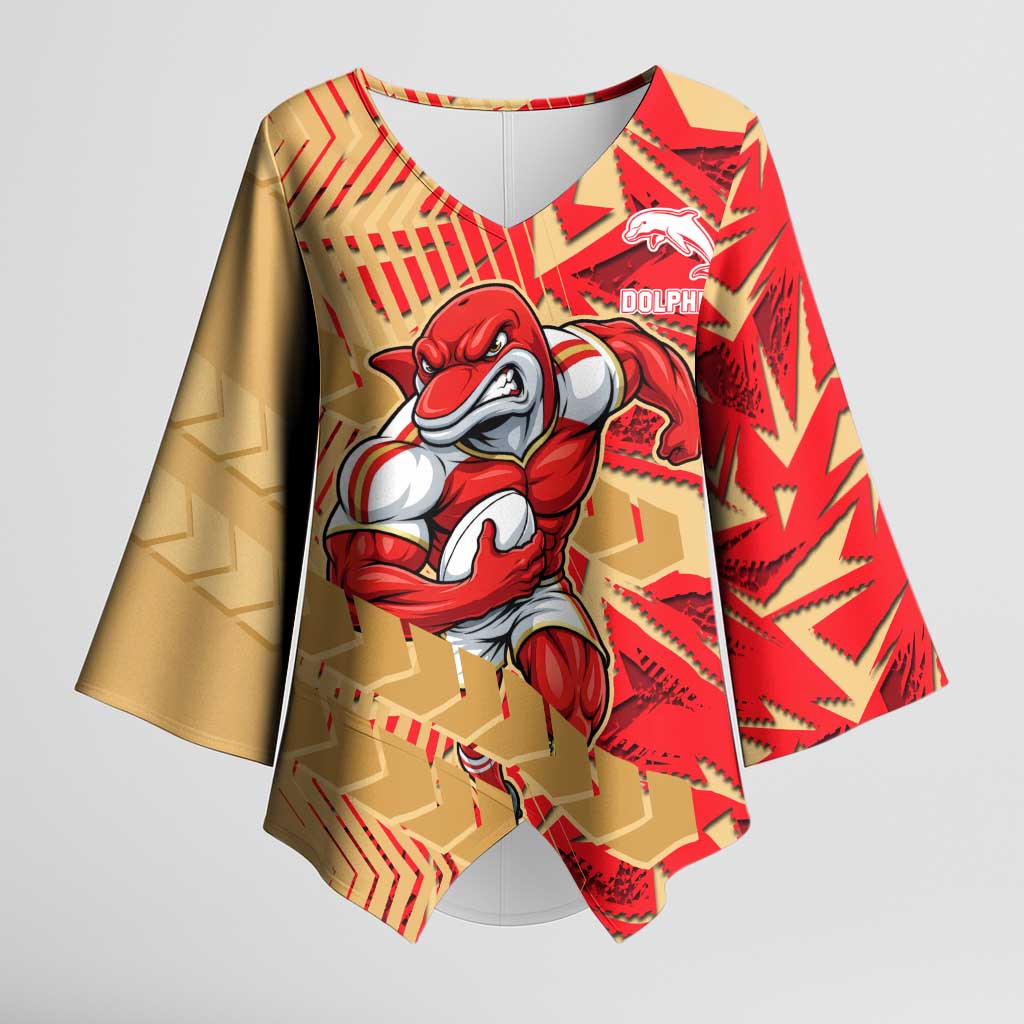Dolphins Rugby Kimono Sleeve Blouse Fierce Mascot Geometric Tribal Art