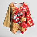Dolphins Rugby Kimono Sleeve Blouse Fierce Mascot Geometric Tribal Art