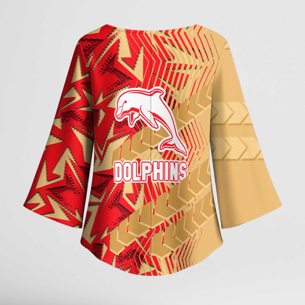 Dolphins Rugby Kimono Sleeve Blouse Fierce Mascot Geometric Tribal Art