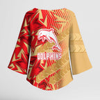 Dolphins Rugby Kimono Sleeve Blouse Fierce Mascot Geometric Tribal Art