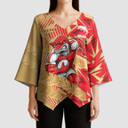 Dolphins Rugby Kimono Sleeve Blouse Fierce Mascot Geometric Tribal Art