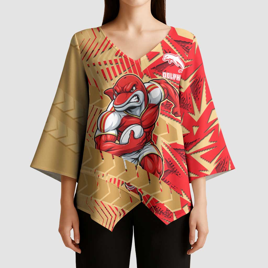 Dolphins Rugby Kimono Sleeve Blouse Fierce Mascot Geometric Tribal Art