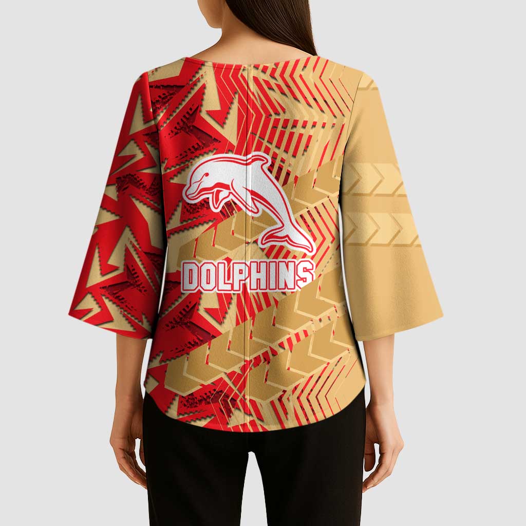 Dolphins Rugby Kimono Sleeve Blouse Fierce Mascot Geometric Tribal Art