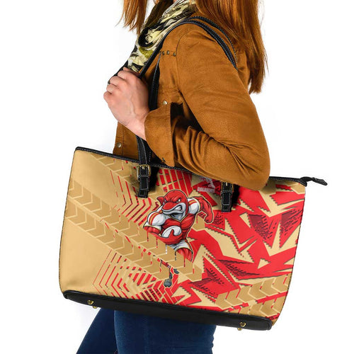 Dolphins Rugby Leather Tote Bag Fierce Mascot Geometric Tribal Art